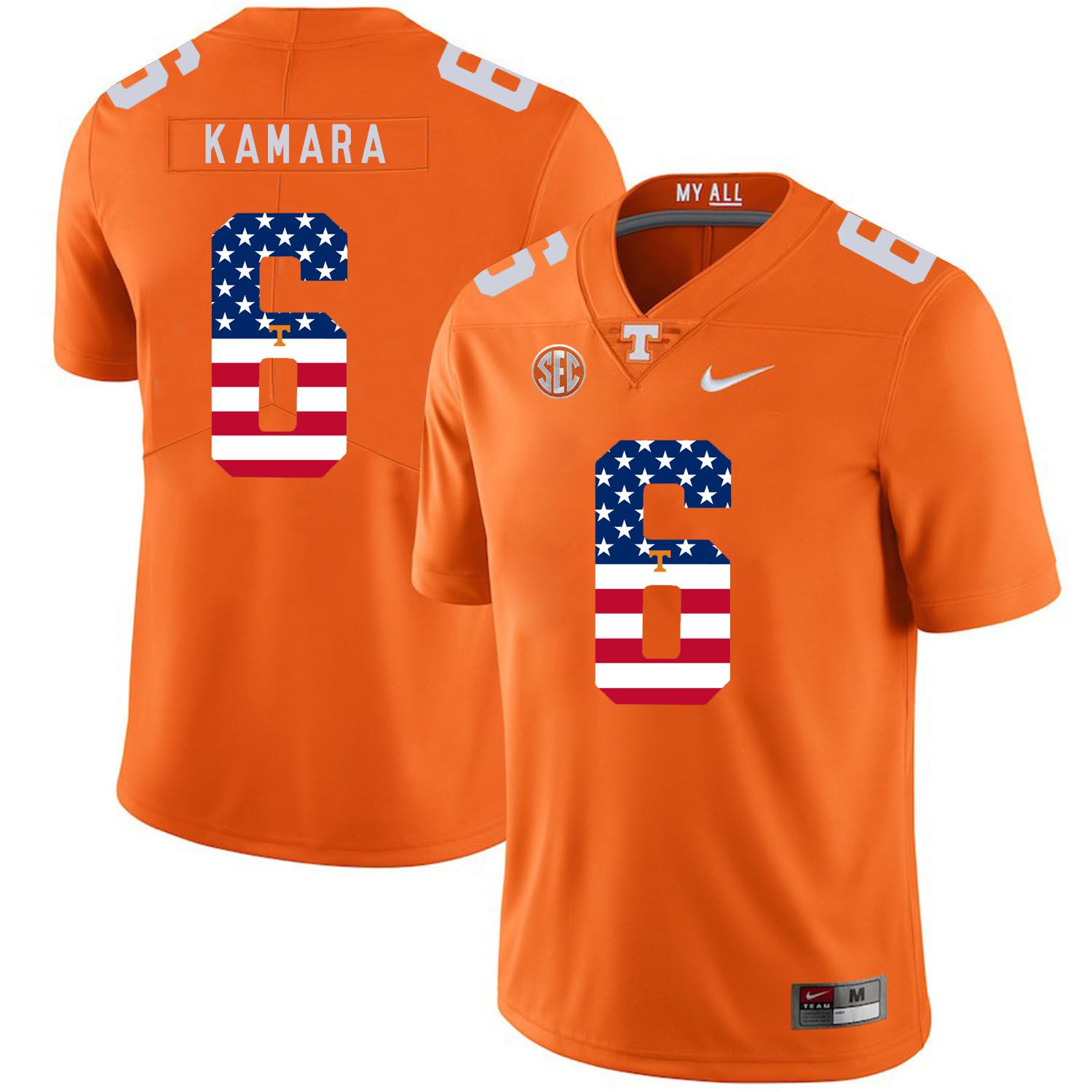 Men Tennessee Volunteers #6 Kamara Orange Flag Customized NCAA Jerseys->customized ncaa jersey->Custom Jersey